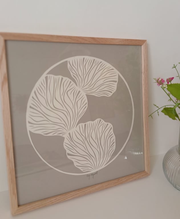 30x30cm papercut, beigegrå, indrammet  (3)
