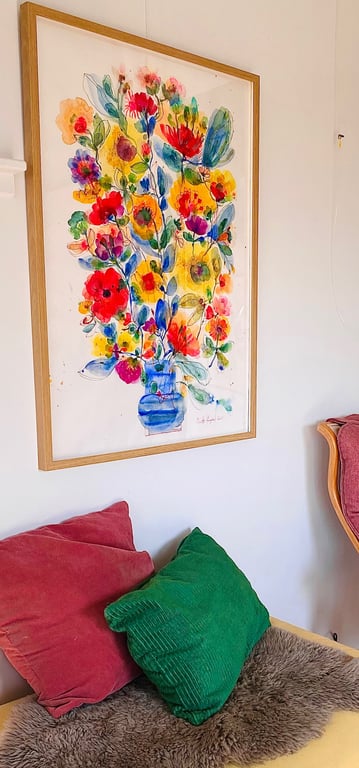 Agnes - Kæmpe blå - original akvarel billede 13