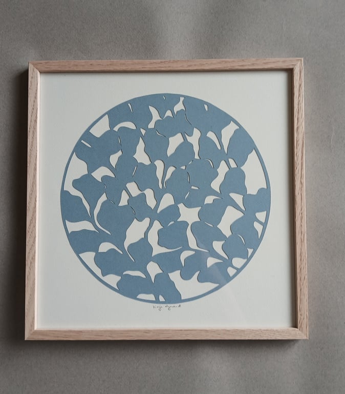 30x30cm papercut, støvet blå,  indrammet  (4)