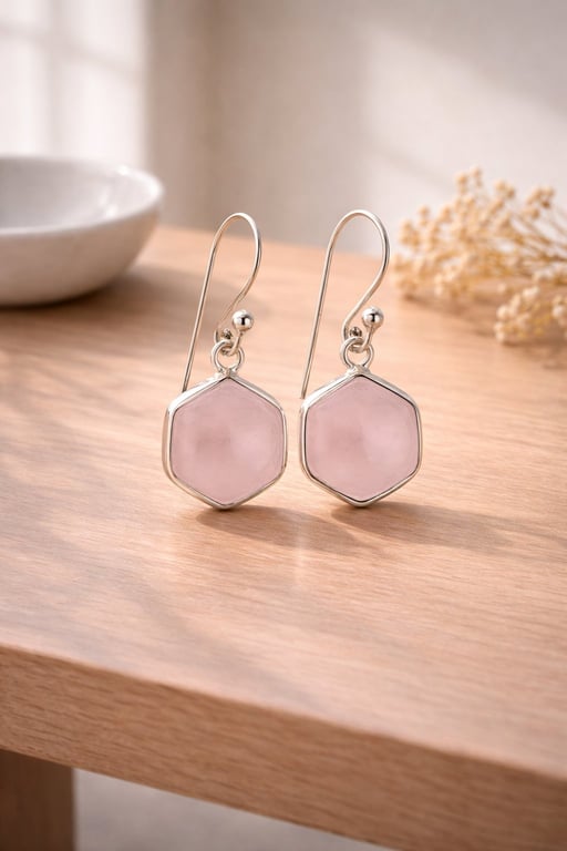 Facet øreringe  – Rosenkvarts billede 2