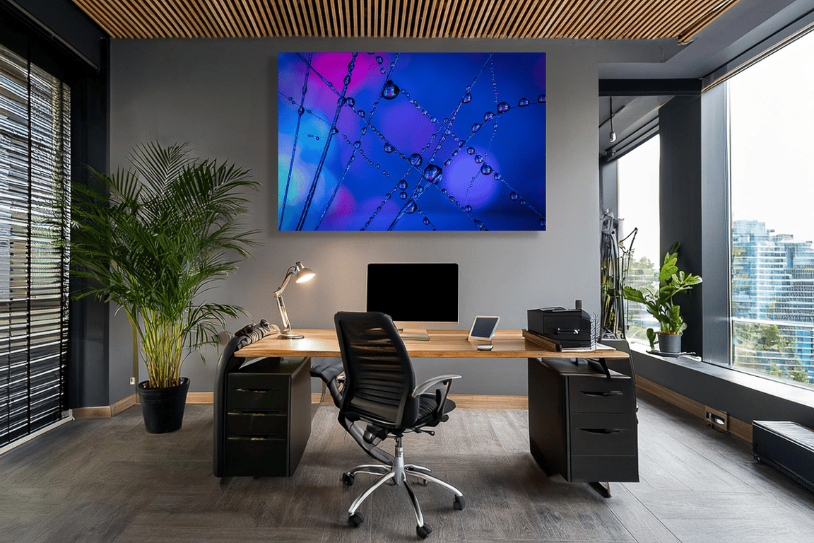 Vanddråber i makro kunst i blå nuancer. billede 3