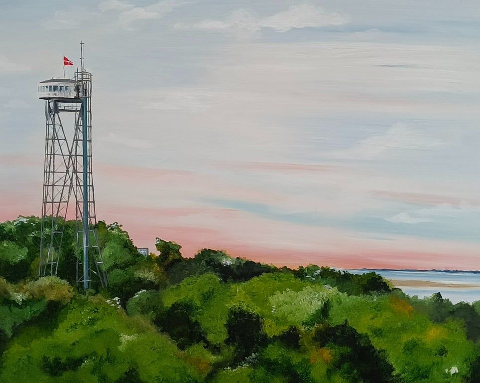 Aalborg tårnet i solnedgang. 50*40