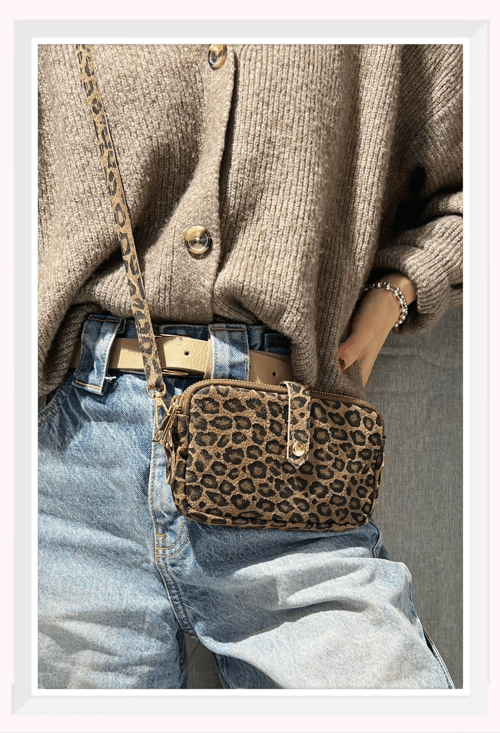Tilde leopard ruskinds bag med rem,  (2)