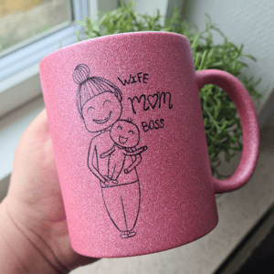 Krus: wife mom boss Pink Glimmer – produktbillede