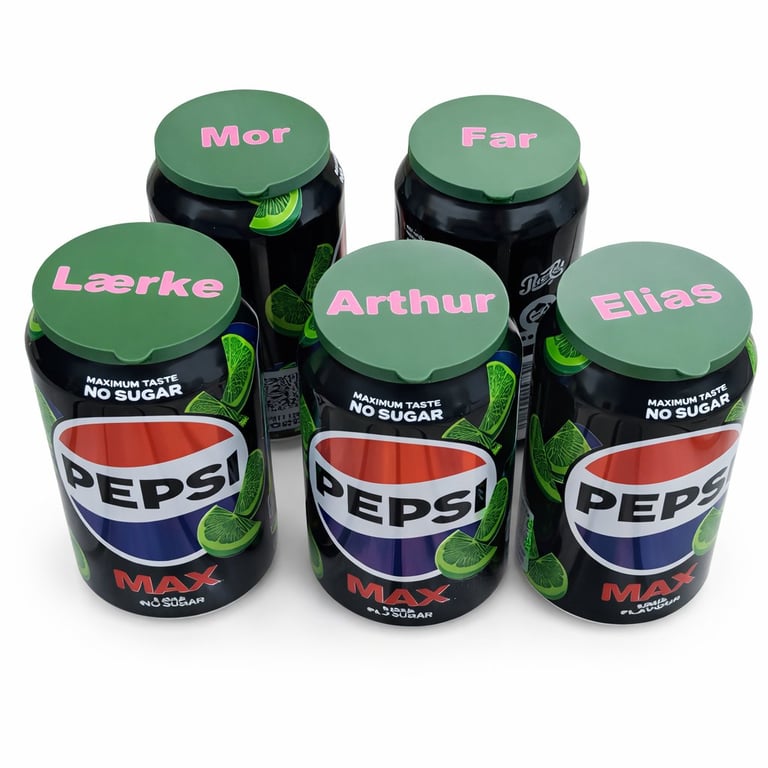 Låg til sodavands- og øldåser - Med eller uden tekst (Sæt af 4 stk.)