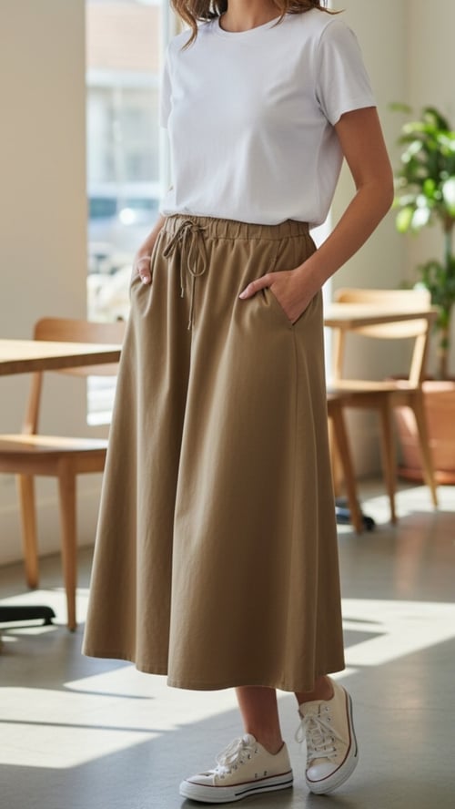Mine long cotton skirt, Cappuccino. Onesize str. 38-48. (3)