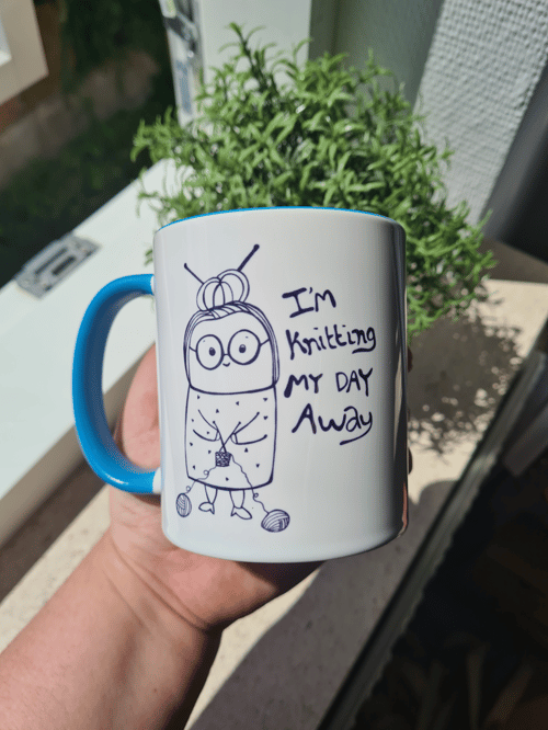 Krus: im knitting my day away Blå