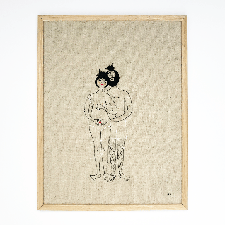 Hjertebarn – sort hår – broderi 30 x 40 cm