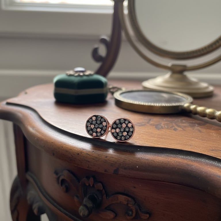 Rose guld stål øreringe bezel sæt med grå og rosa guld krystal.