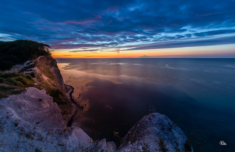 Udsigt fra Møns klint lige før solopgang