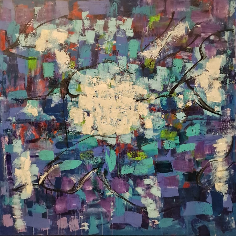 # 1157 Unikt kunstværk 120 X 120 cm SOLD billede 2