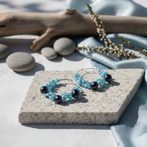 Creoles øreringe i blåfarve med bl.a. ferskvandsperler – produktbillede