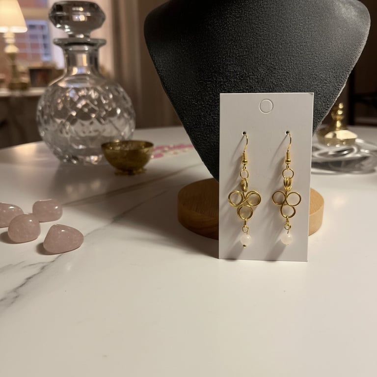Gyldne øreringe med Rosa Quartz 