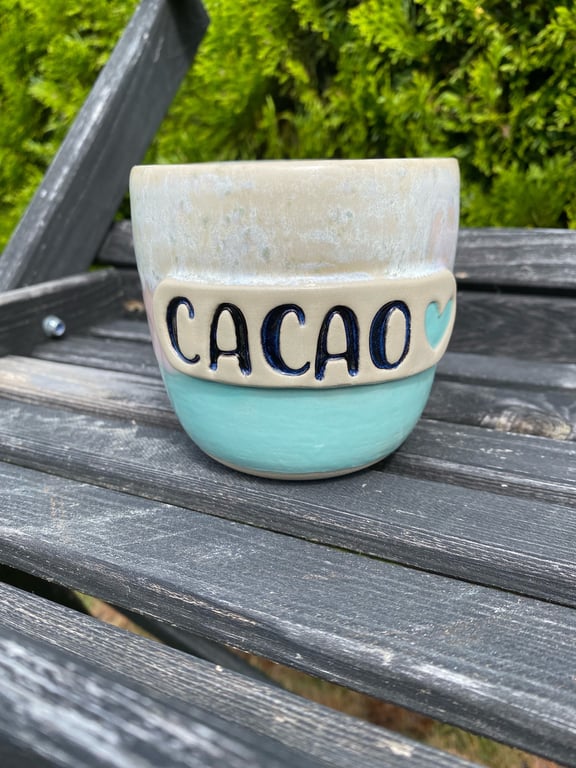 Cacao kop turkis/lyserød/hvid uden hank