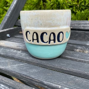 Cacao kop turkis/lyserød/hvid uden hank – produktbillede