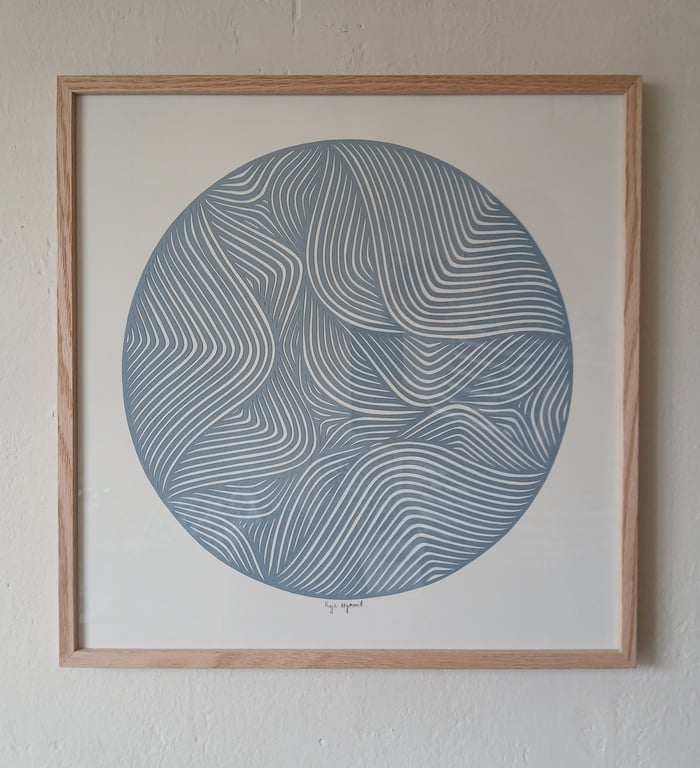 40x40cm papercut, støvet blå, indrammet  (3)