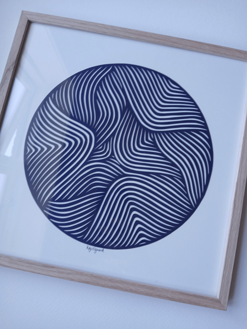 30x30cm papercut, Marineblå, indrammet