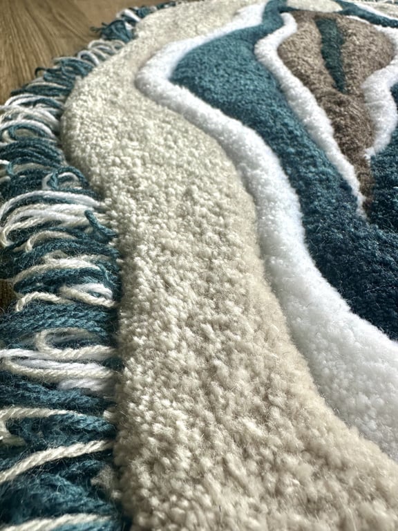 Tuftet gulvtæppe – Kone i Blå/Beige nuancer – 100 % blødt akryl (45x80 cm) billede 5