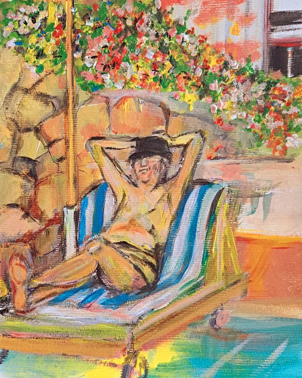 Solseng med mand i egypten, A4 akryl