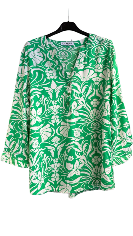 Cia Viscose blouse, Green w white flowers, Onesize str 36-44. (2)