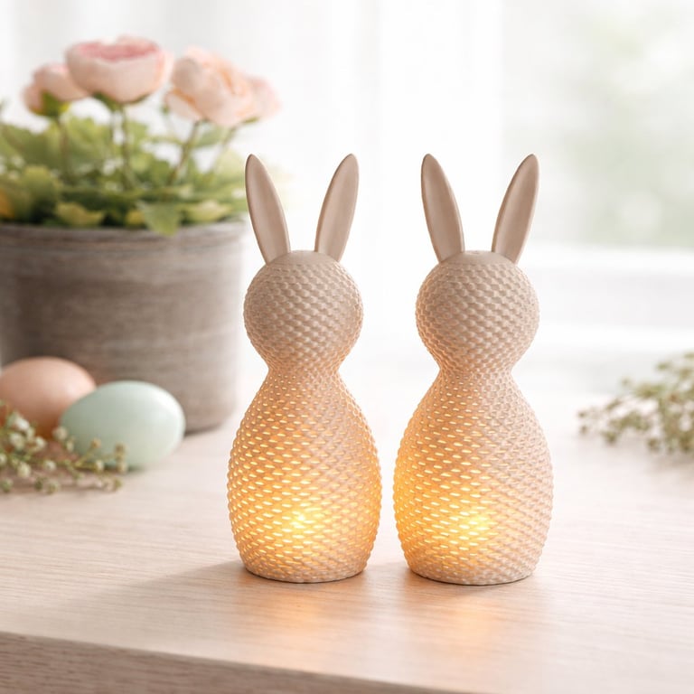 Påskekaniner i flettet design - Sæt af 2 stk.