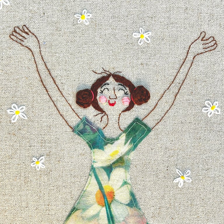 Blomsterpige – hør – broderi A3 billede 2