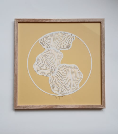 30x30cm papercut, banana, indrammet 
