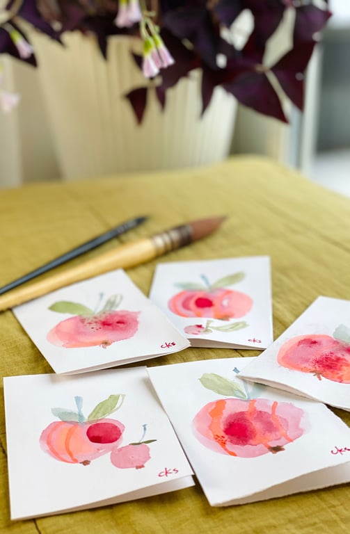 Kollektion på 5 små kort - æble billede 2