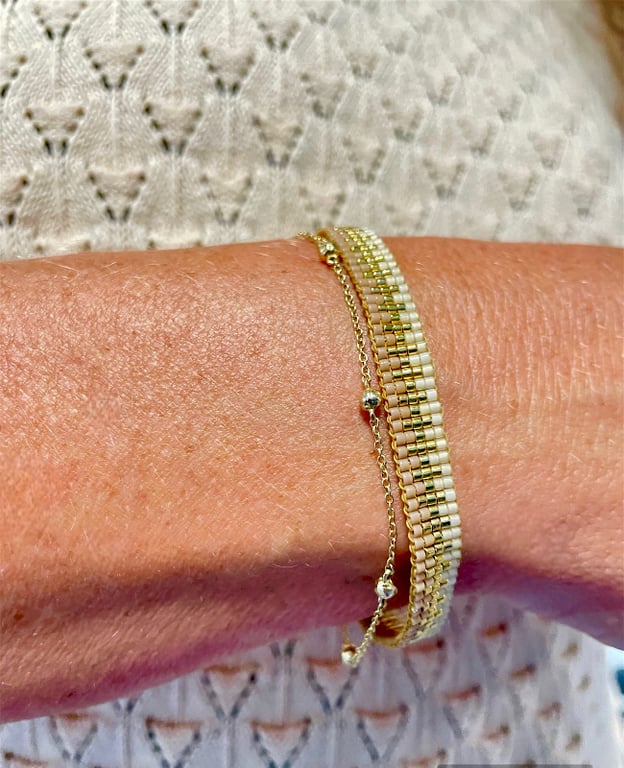 VÆVET JAPANSK ARMBÅND SAND/GULD
