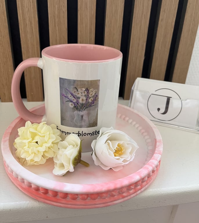 kop, lyserød med blomstermotiv