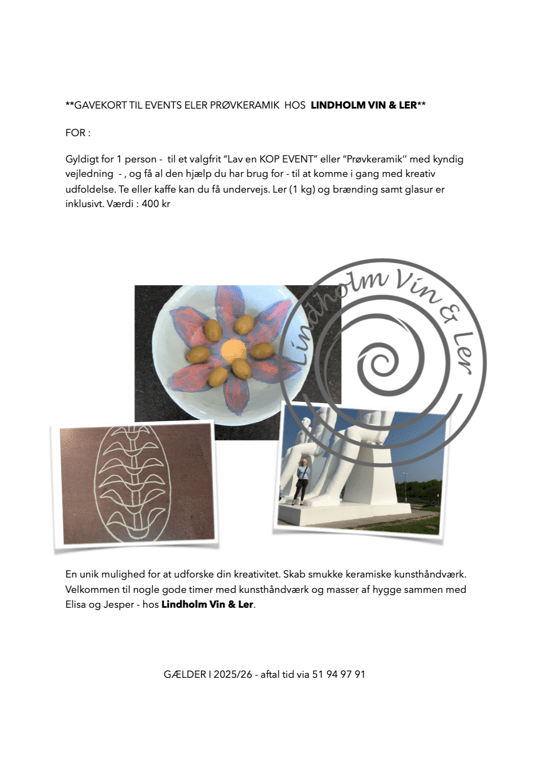 Giftcard 7 Random EVENT eller Prøvkeramik værdi: 400 kr