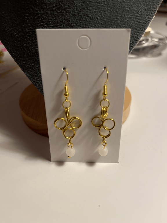 Gyldne øreringe med Rosa Quartz  billede 2