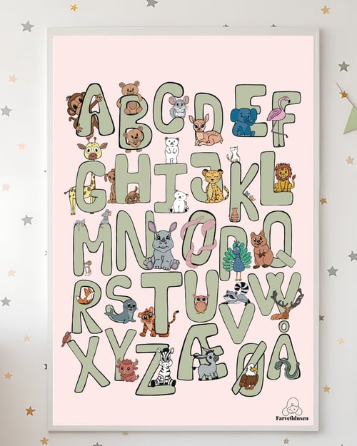 Plakat: ABC Dyr Grøn/Rosa (2)