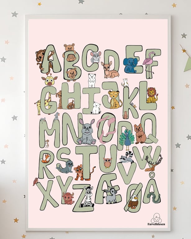 Plakat: ABC Dyr Grøn/Rosa (2)