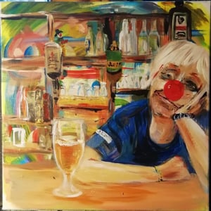 Annette bag baren på Klovnen, Akryl, 40x40 – produktbillede