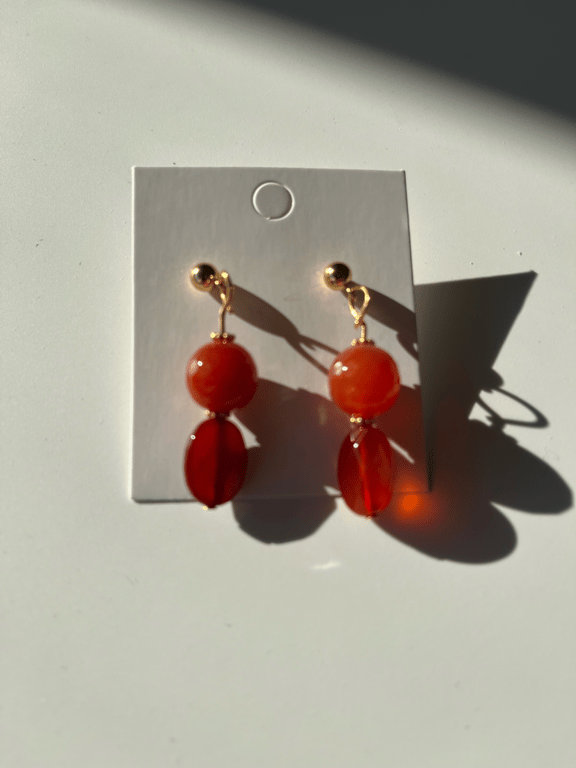 Forgyldte øreringe med Agate sten billede 2