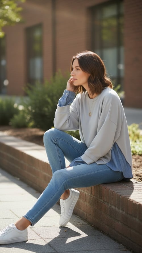 Lily Unik Shirt/Blouse. Grey/denim blue. Onesize 36-44 (3)