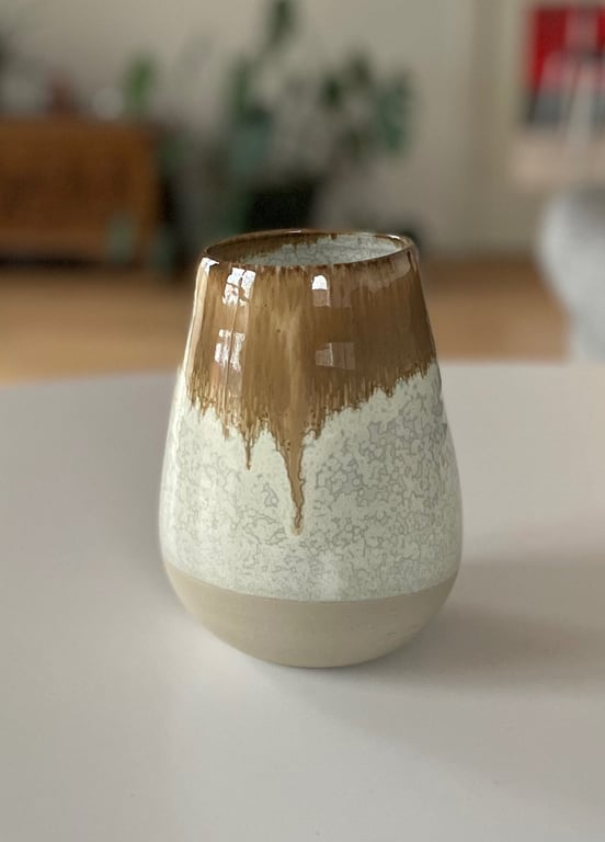 Keramik vase, cremehvid/tenmoku - 17 cm billede 2