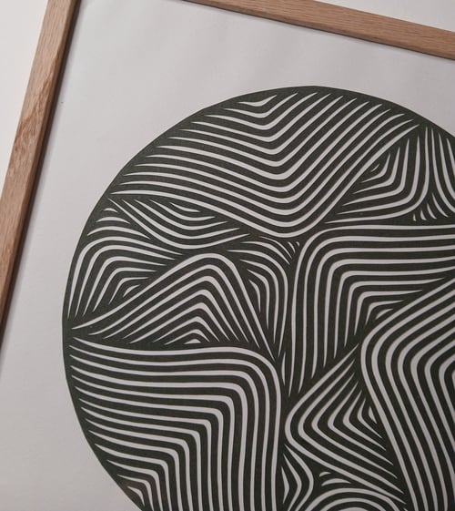 30x30cm papercut, skovgrøn, indrammet 