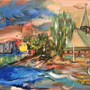 Sømands kirken i egne omgivelser, 30x40 akryl maleri – produktbillede