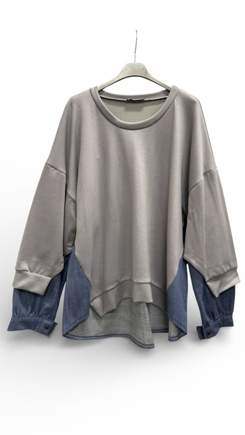 Lily Unik Shirt/Blouse. Grey/denim blue. Onesize 36-44 (4)