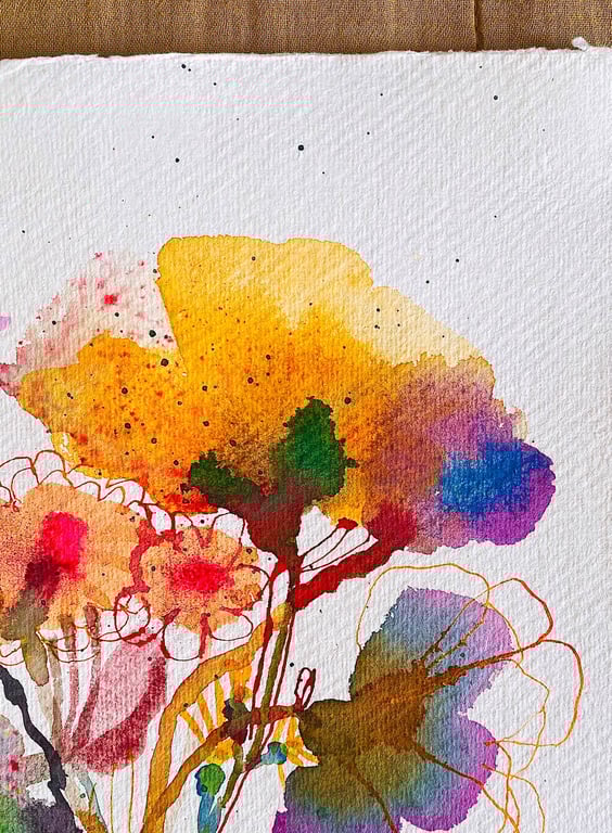Sprudlende buket - original akvarel  billede 5