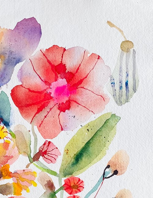 Flyvende pærer og vilde blomster #1 - original akvarel (2)