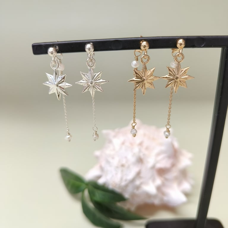 Julestjerne ørestikker med ferskvandsperler