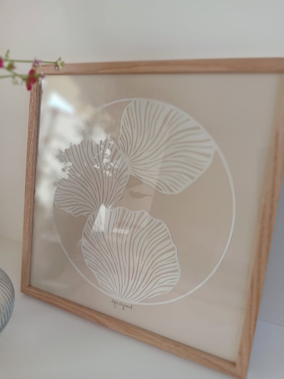 30x30cm papercut, lys beige, indrammet  (6)