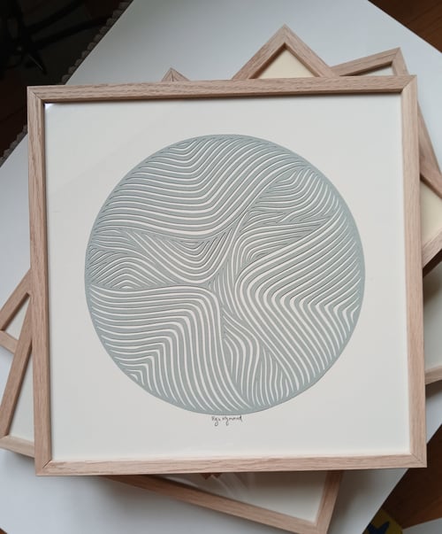 30x30cm papercut, blågrå, indrammet