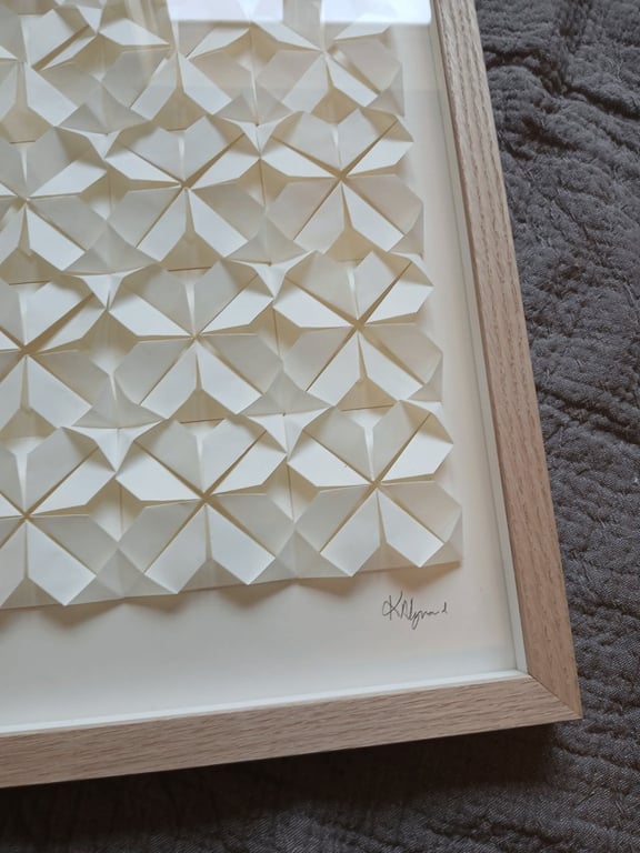  50x70cm Foldet værk, naturhvid, massiv egetræsramme (5)