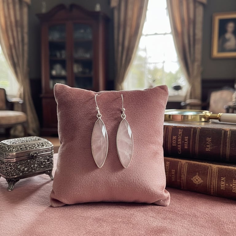 Quartz rose øreringe i Sterling sølv