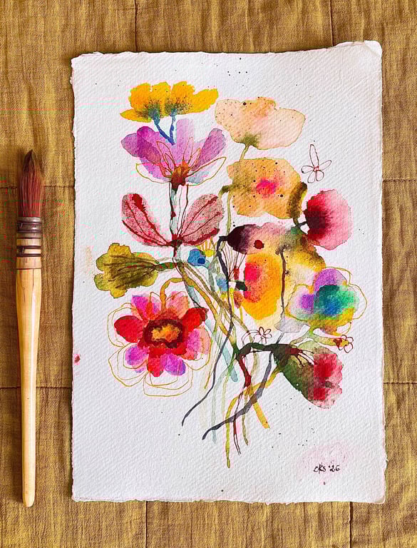 Sprudlende buket - original akvarel 