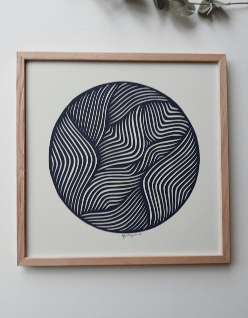 30x30cm papercut, Marineblå, indrammet